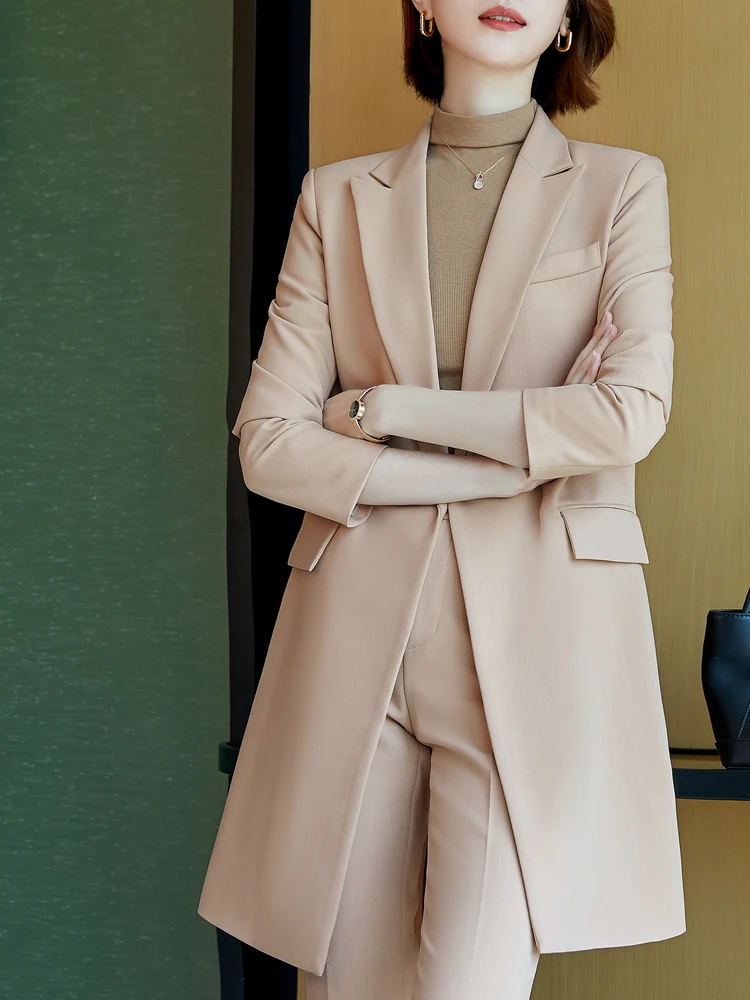 Quality Autumn Winter Formal Korean Ladies Office Lengthen Blazer Women Suits Work Wear Pants Jacket Leisure Jacket 2-piece Set