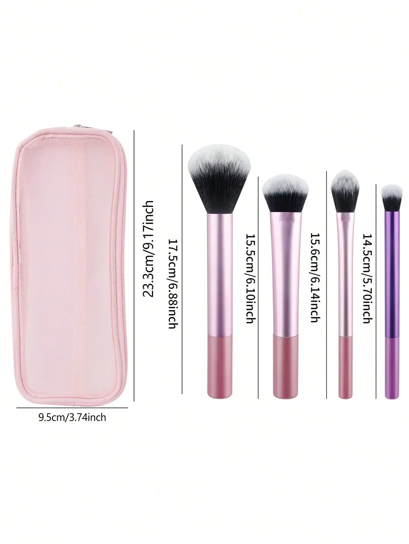 4-Piece Travel Makeup Brush Set, Portable Mini Makeup Brush Set, Comes with a Storage Case, Full-Featured