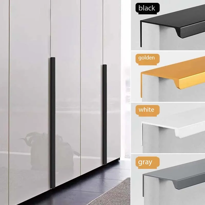 Modern Minimalist Wardrobe Invisible Handles Black Extended Edge Sealing Door Seam Handles Drawer Cabinet Door Handles Furniture