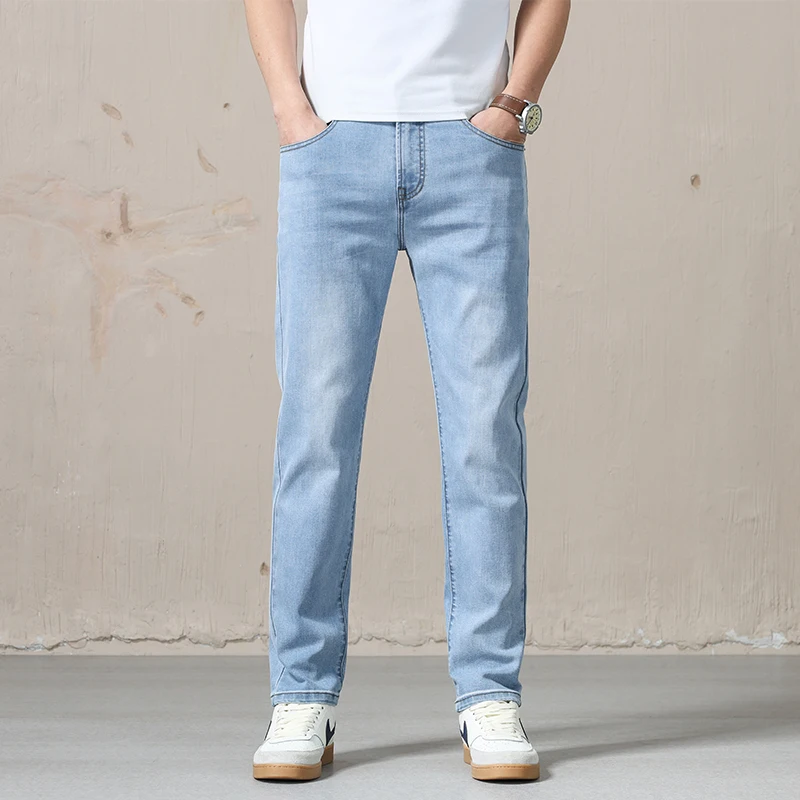 

High Quality Brand Clothing Soft Modal Fabric Men's Jeans Classic Business Straight Denim Pants Work Trousers Male Plus Size 40