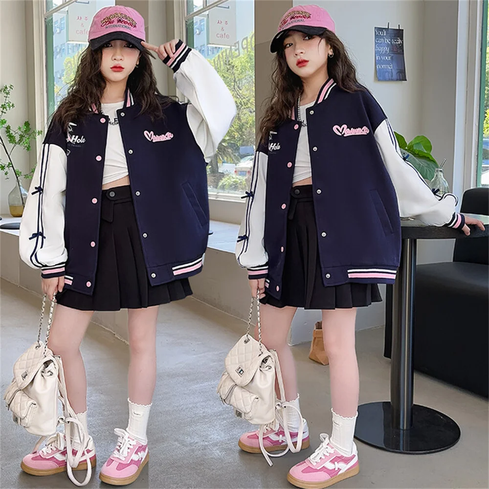 0918 Embroidered P-type Girl Baseball Jacket Autumn Fashion Girl\'s Jacket Baseball Uniform Girls\' Jacket Coat