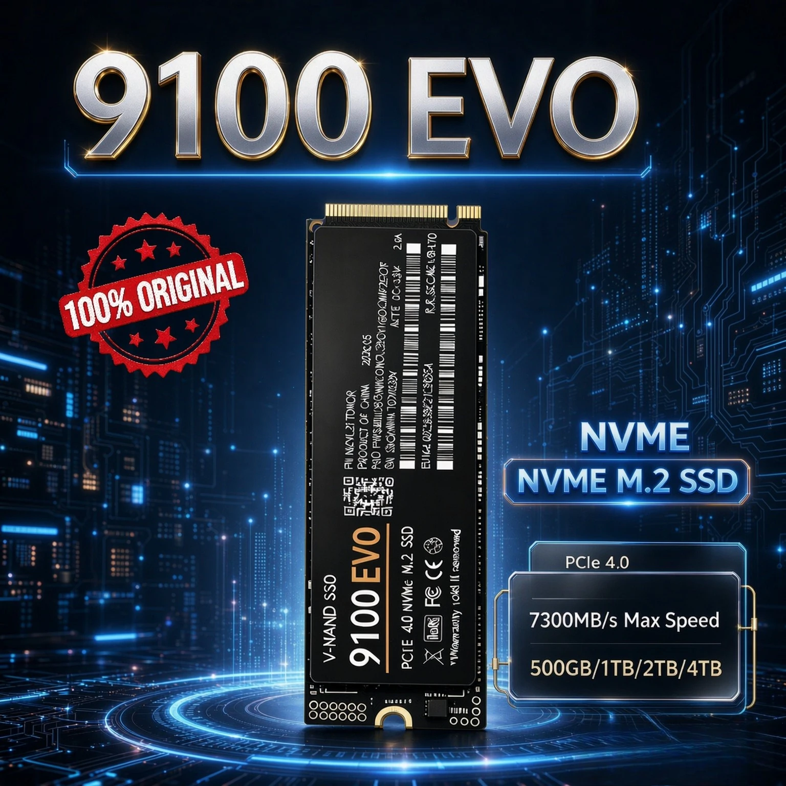 9100 EVO NVMe M.2 2280 Internal SSD PCIe4.0 x4 7300MB/s TLC 3D NAND 2TB 4TB Solid State Storage for PS5 Desktop Gaming PC