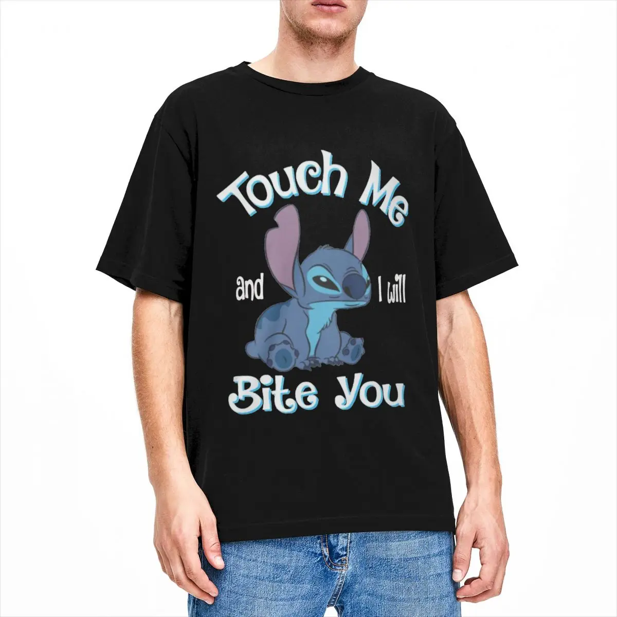 Funny lilo Stitch Touch Me And I Will Bite You T Shirt Men Women's Cotton tshirt Kawaii cartoon Stitch T Shirt summer Tops tee