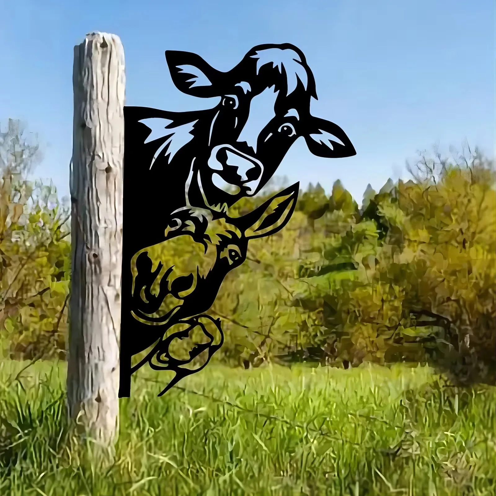 Silueta de hierro con forma de vaca y burro, adorno para valla de jardín al aire libre, decoración de patio, 1 ud.
