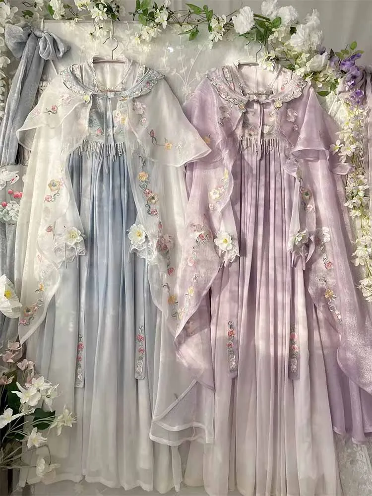 

Chinese Hanfu Dress Women Cosplay Costume Vintage Gradient Blue&Purple Embroidered Hanfu Party Outfit Hanfu Dress Plus Size
