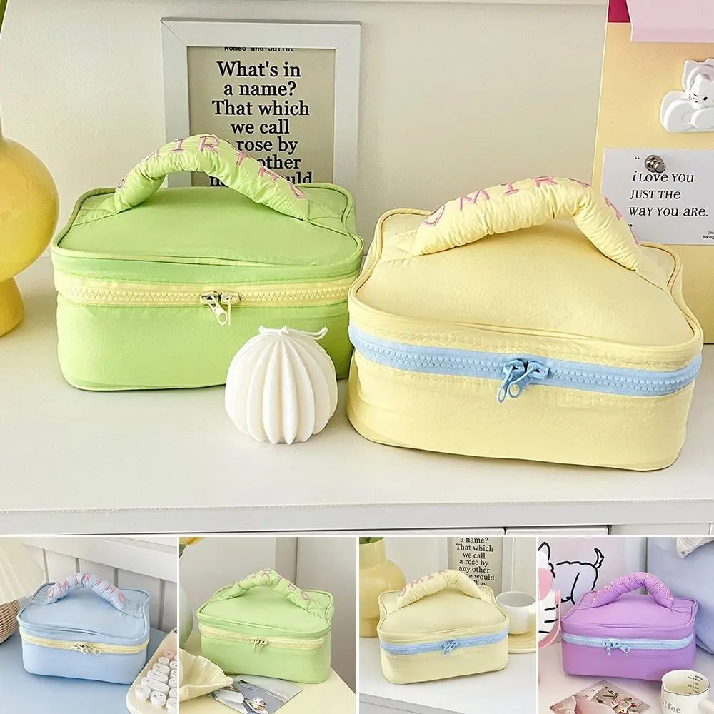 

Macaron Color Hand-held Cosmetic Bag Large Capacity Letter Handle Smiley Handbag Portable Cosmetic Storage Tool