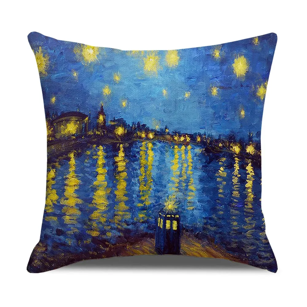 Vintage Art Cushion Cover Van Gogh Oil Painting Pillowcase Living Room Sofa Decoration