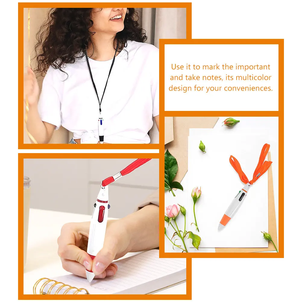 5Pcs Multi-Color Retractable Ballpoint Pens Portable Neck Lanyard Pens Writing Supplies Office School Nurse Accessories Gift