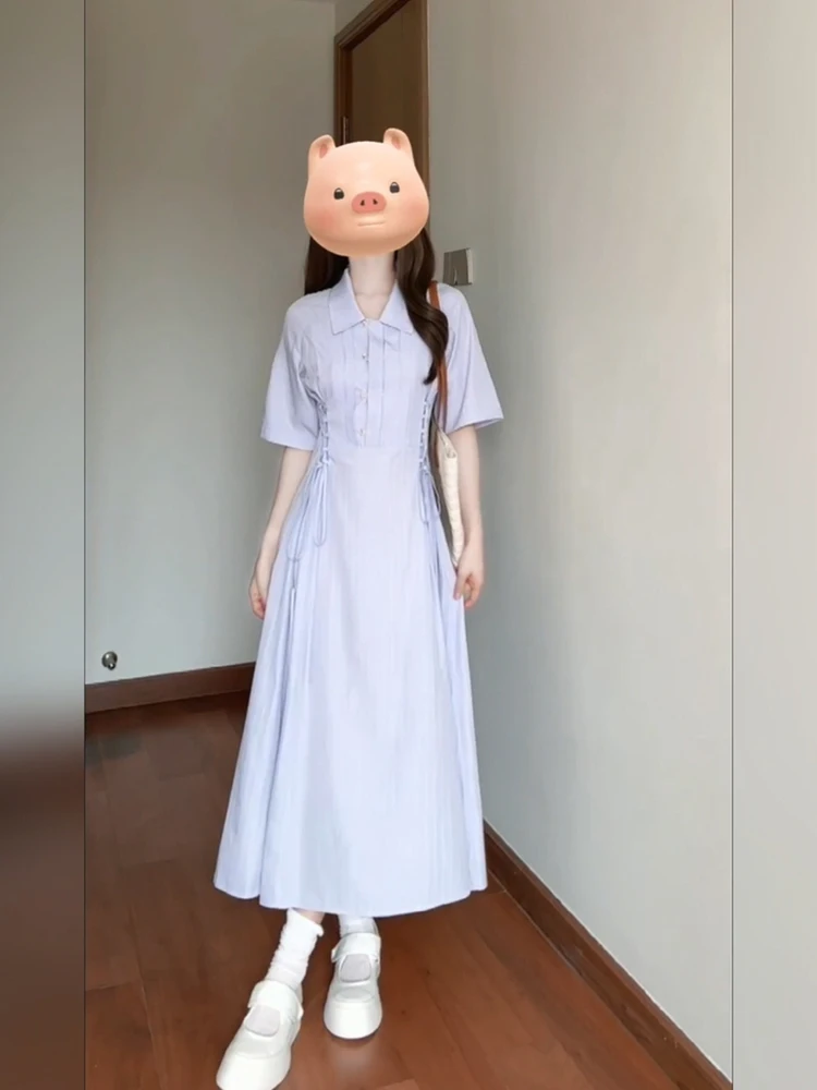 

Повседневное летнее женское платье XZY с эффектом похудения, А-силуэт, длинное, из полиэстера, с коротким рукавом, приталенное, с завышенной талией