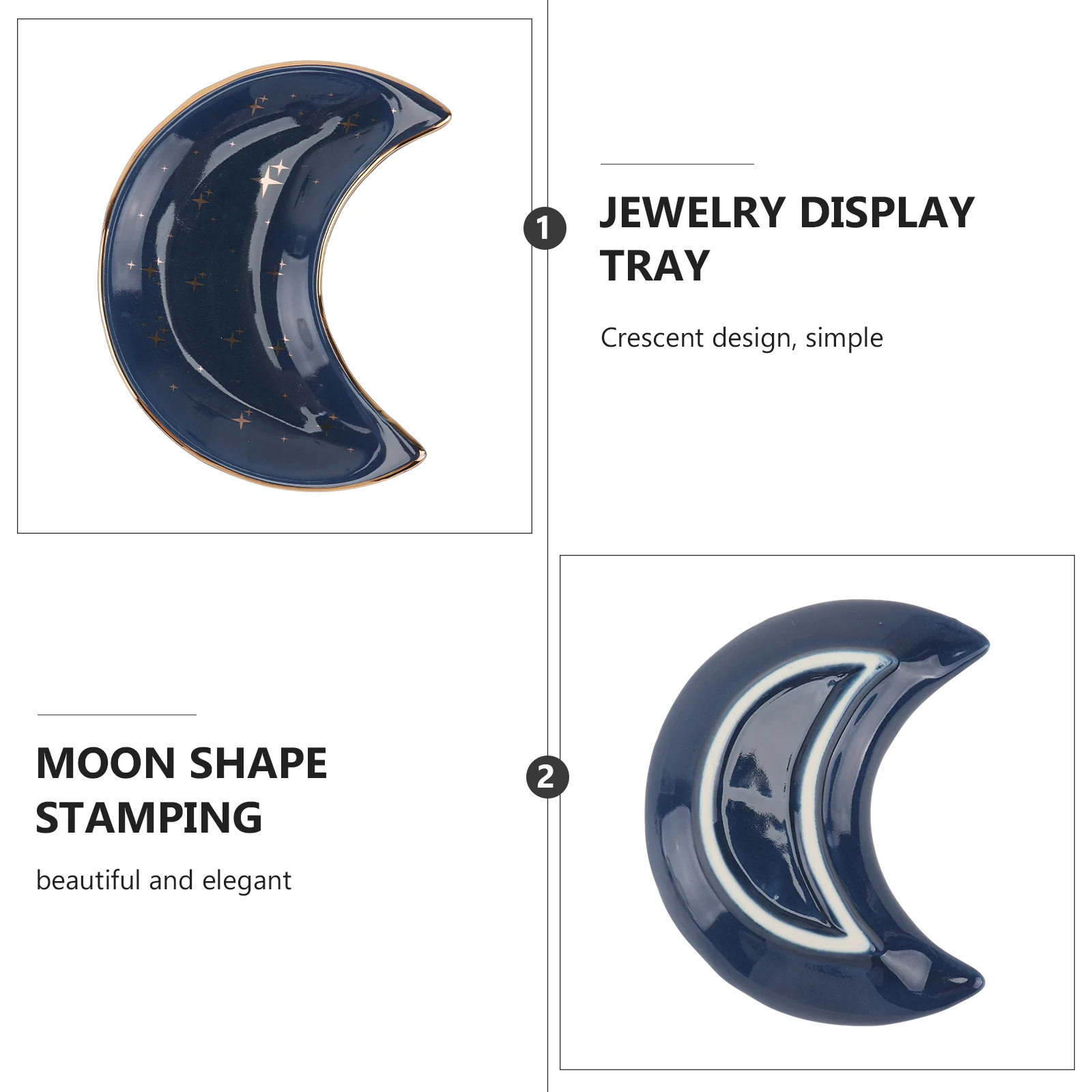 

1Pcs Ceramic Tray Moon Shape Gold Printed Multipurpose Storage Plate for Jewelry Rings Earrings Display and Food Fruit Dessert