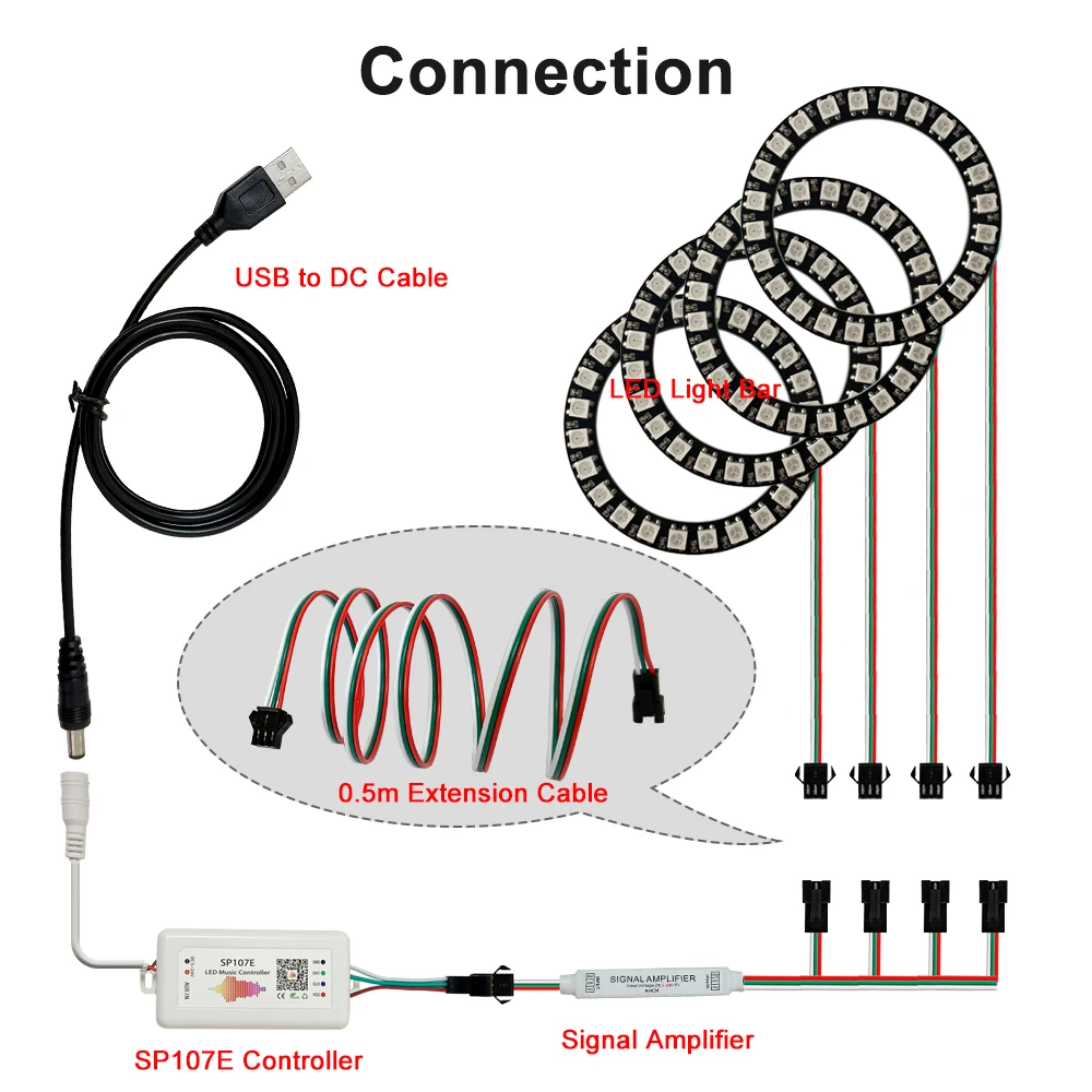 DC5V WS2812B Music Rhythm LED Ring Light Round Module 24/35/45 LEDs Individually Addressable RGB Light with SP107E Controller