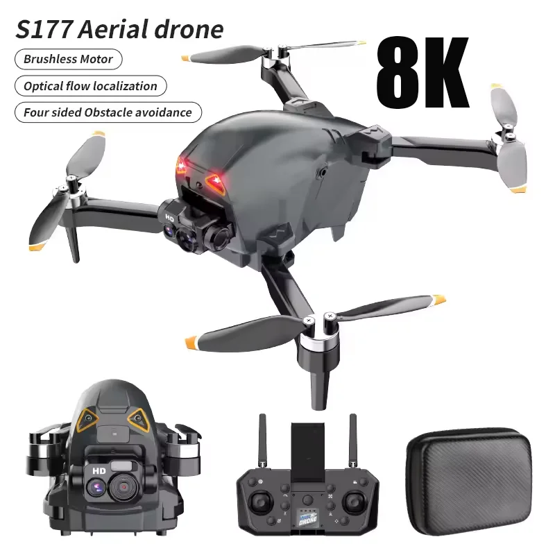 

S177 8K Дрон с двойной HD-камерой Профессиональный обход препятствий 5G Бесщеточный двигатель Складной квадрокоптер Вертолет для мальчика Подарочные игрушки