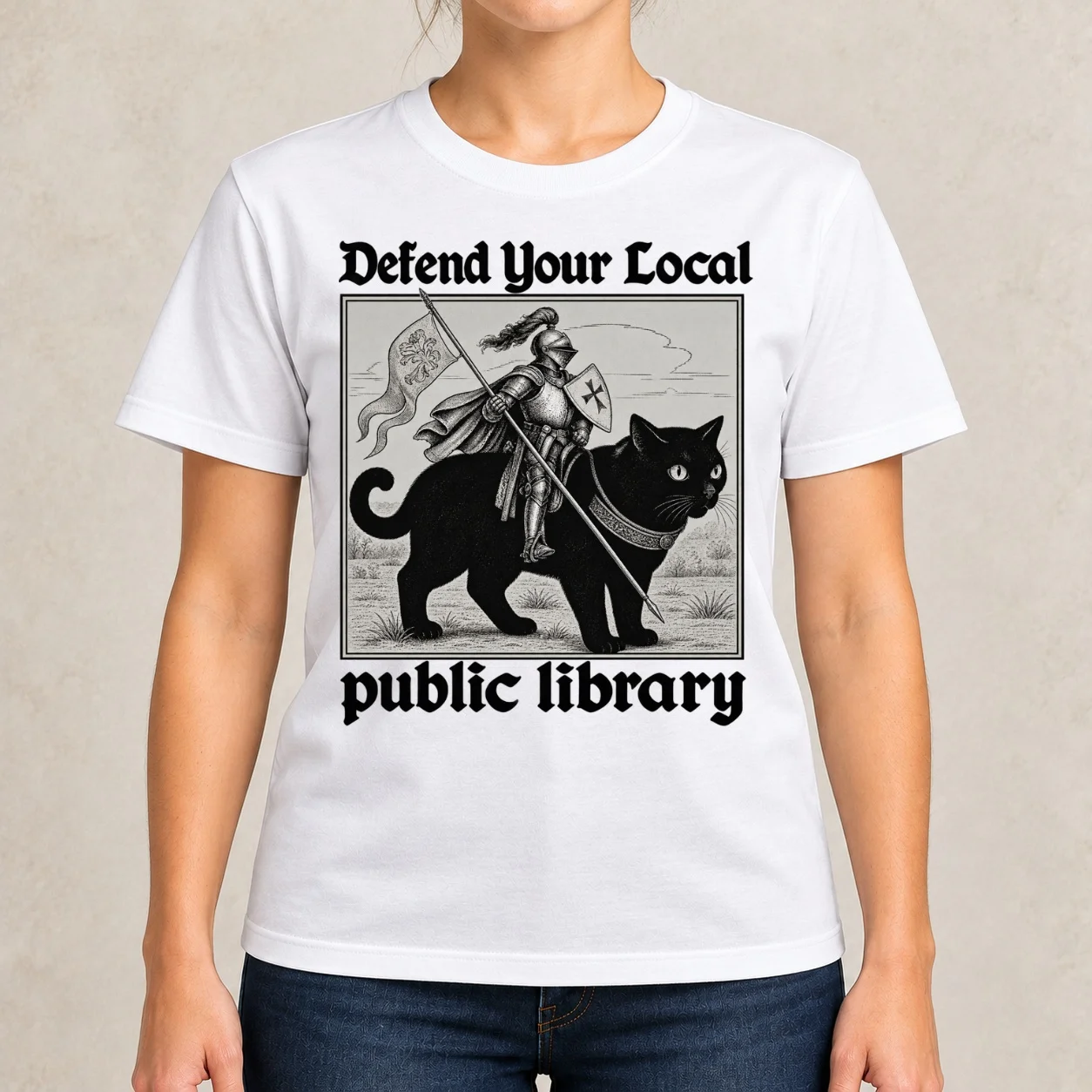 Defend Your Local Public Library Funny Knight Cat  Essential Women T-Shirt tees Top Women