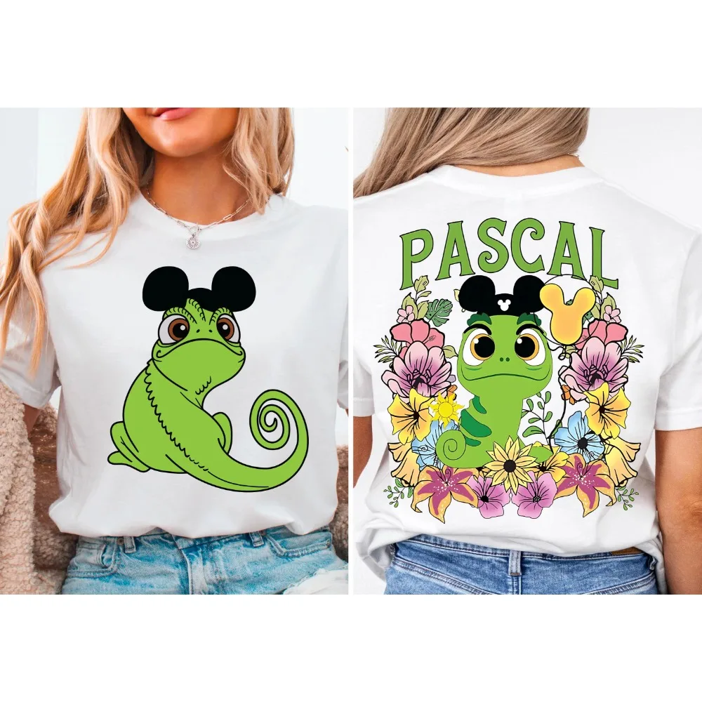 

Семейная рубашка Disney Tangled Pascal с цветочным принтом Рапунцель, футболки «Волт Диснейский мир», подарок на день рождения для отпуска