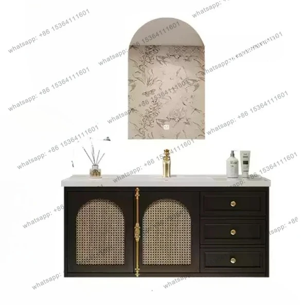 

American retro Corian bathroom cabinet combination rock slab seamless ceramic integrated basin washing table hand washing