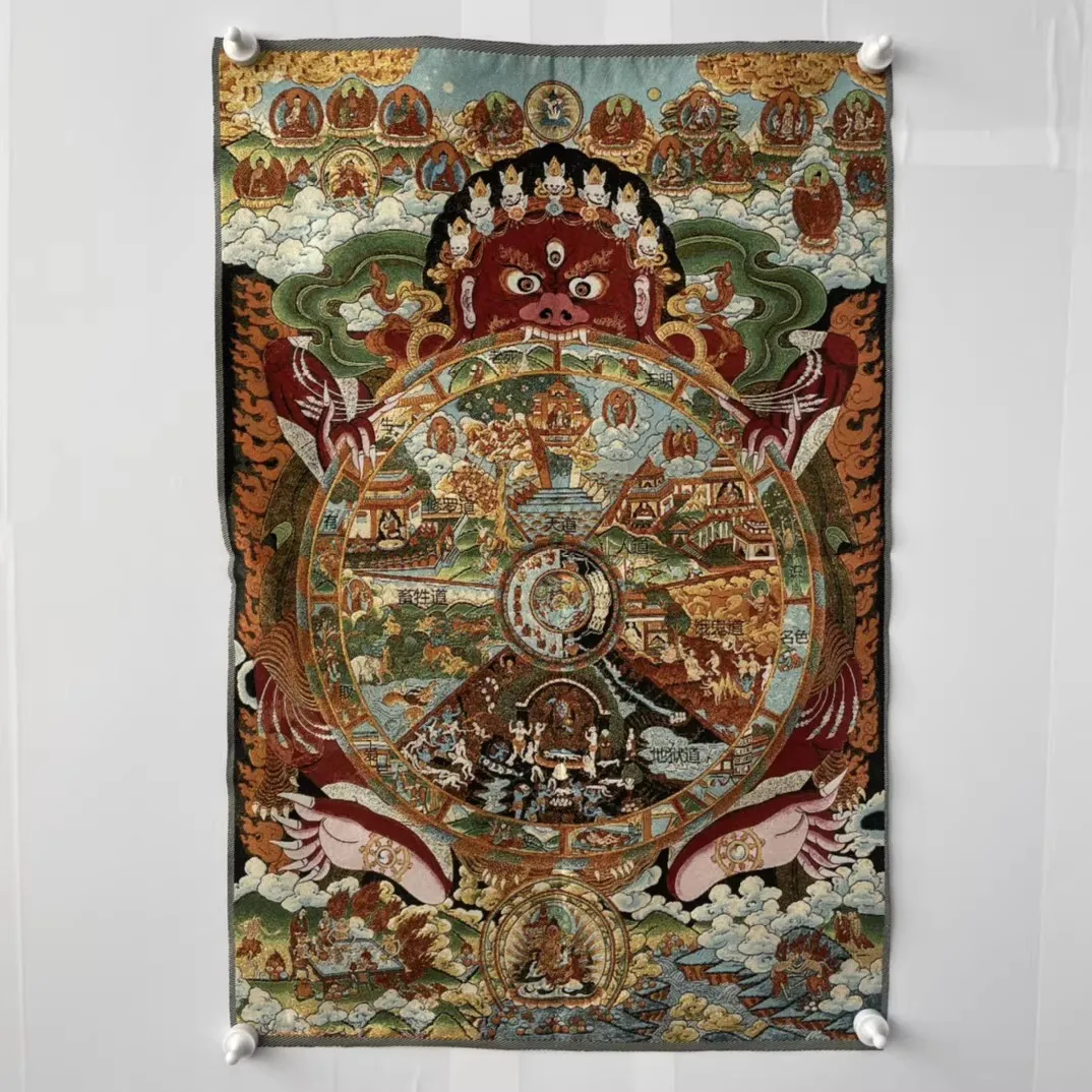 Tibet Tibetan Cloth Silk Rulai Buddhism 6 Way Samsara Tangka Thangka Mural Ornament