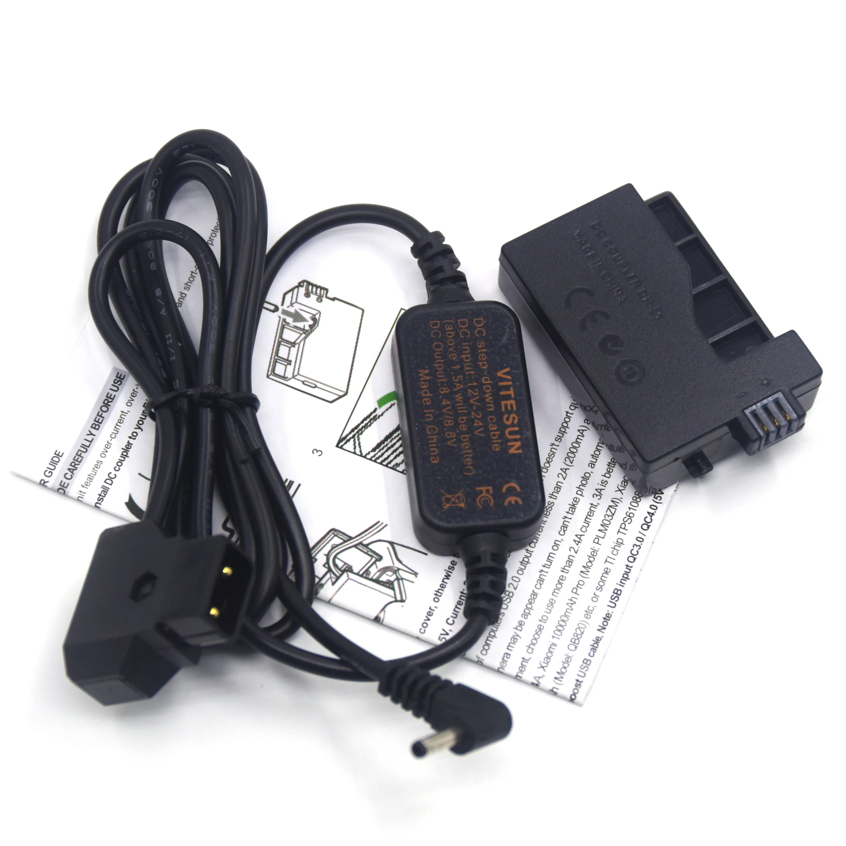 D-TAP Dtap 12-24V Step-Down Cable+ACK-E5 DR-E5 DC Coupler LP-E5 Dummy Battery For Canon 450D 500D 1000D Rebel T1i XSi Kiss X2 X3