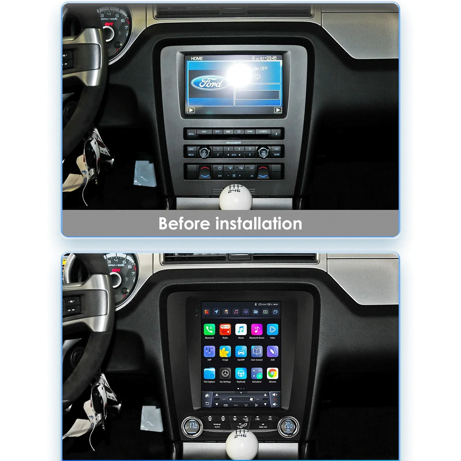 Hizpo Android dla Ford Mustang V S-197 2010 2011 2012 2013 2014 Radio Stereo Ekran Multimedialny Carplay Odtwarzacz Samochodowy Nawigacja GPS
