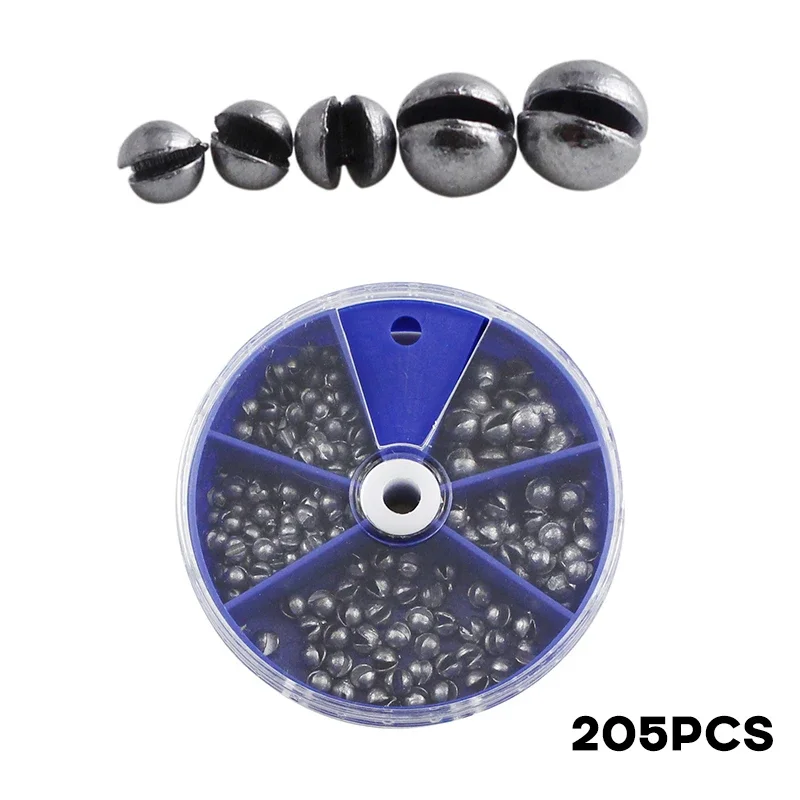 Lead Fishing Sinkers 205pcs Open Lead Pendant With Storage Box 0.2g 0.3g 0.4g 0.6g 0.8g For Casting And Deep Water Fishing Pesca