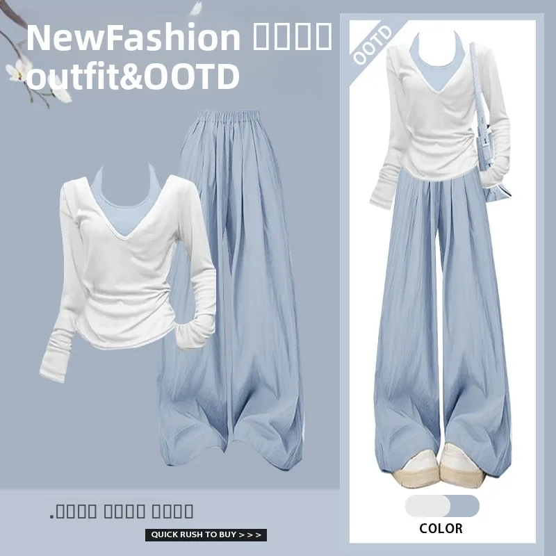 

Faionable Commute Ready Женский комплект Slim Fit Long Sve Топ с жилетом на бретельках и повседневные длинные брюки V Ne Футболка