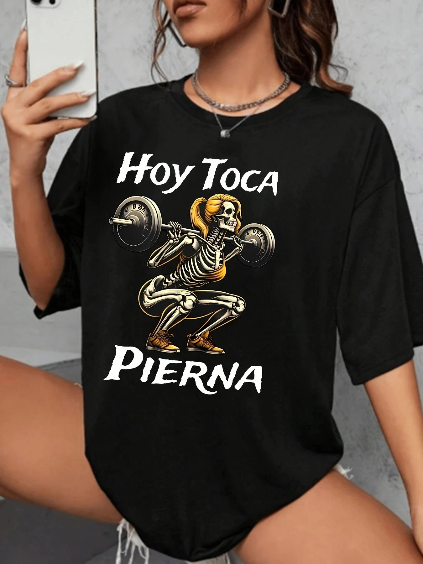 【0898】 T-shirt à manches courtes et col rond pour femme, grande taille, avec demi-manches élastiques et imprimés tendance