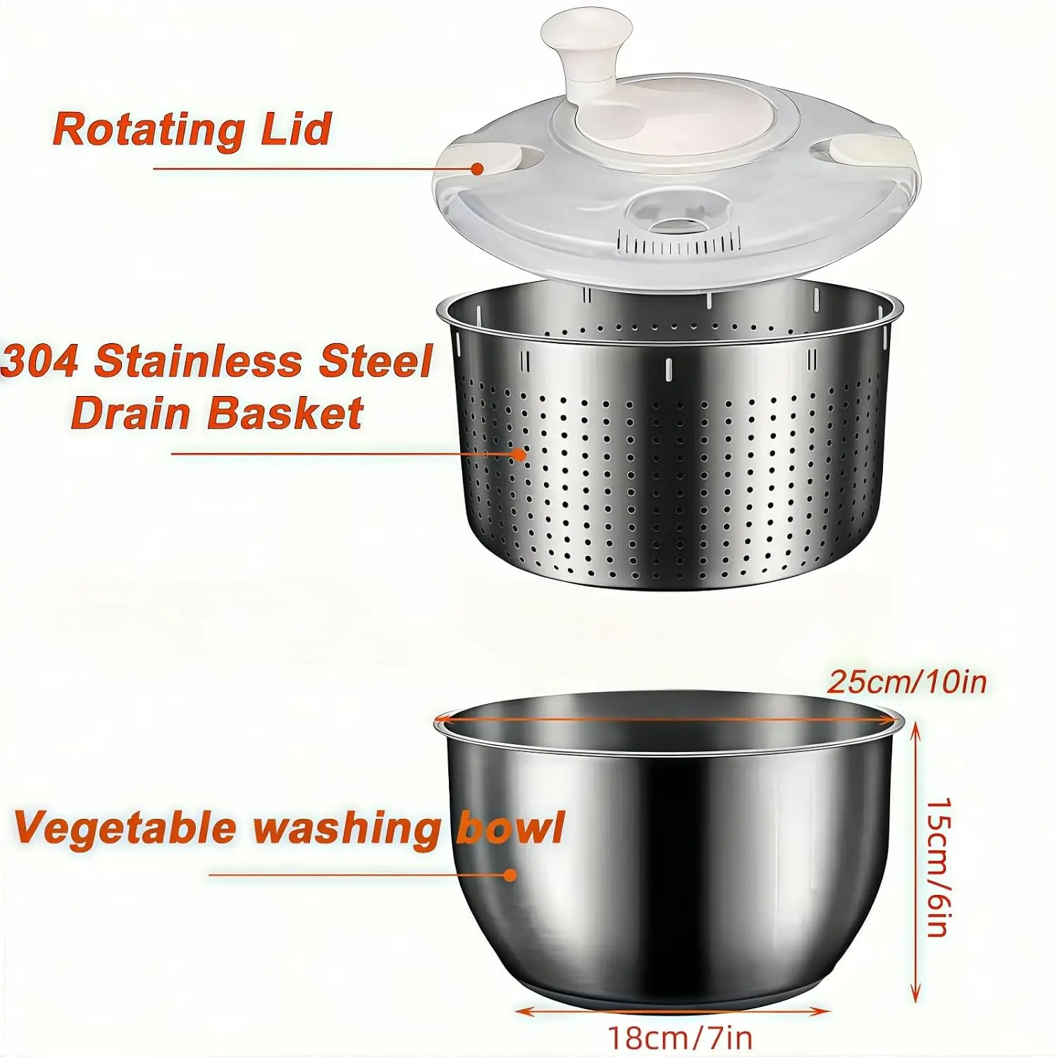 2026 New Stainless Steel Salad Spinner, 6L Salad Spinner, Lettuce Spinner, Fruit Washer,Quick Spin Salad Spinner For Householder