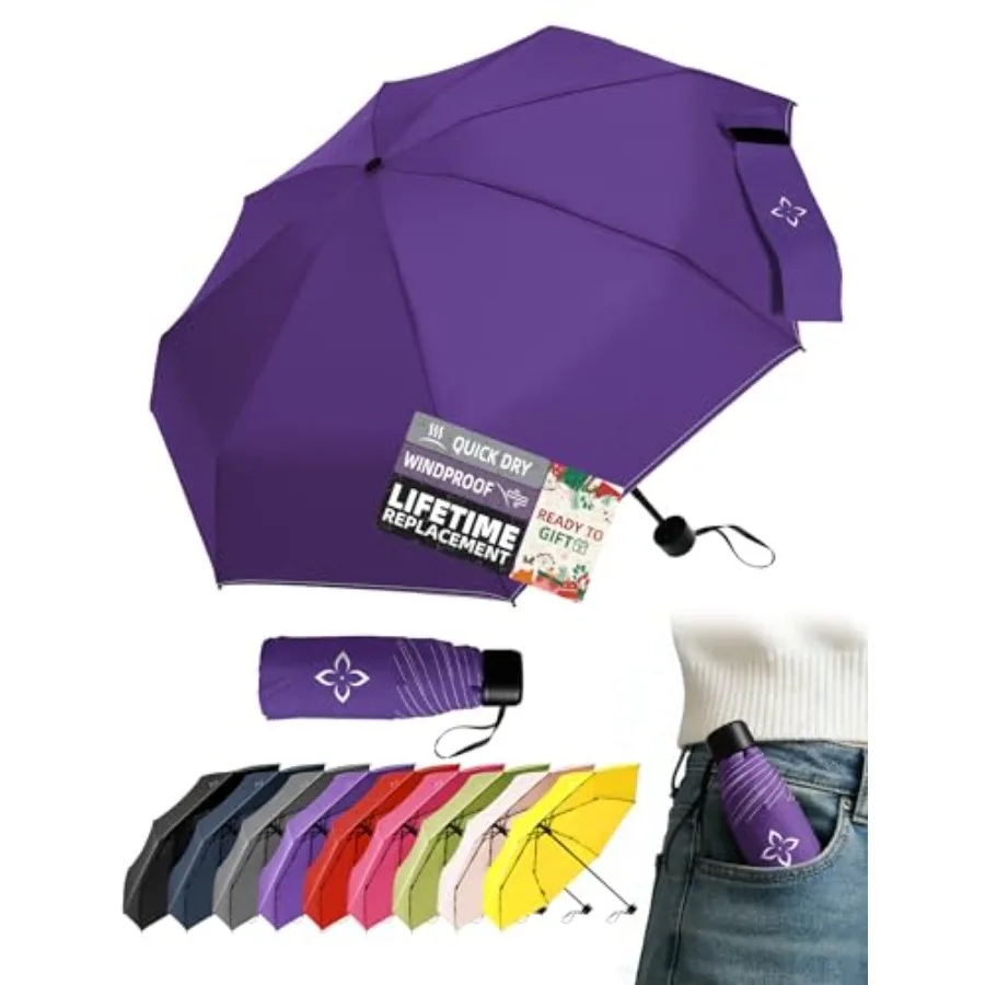 

Windproof Travel Mini Umbrella - Small Compact and Portable for Rain and Sun, Manual Open Close with No Rebound for Seniors and