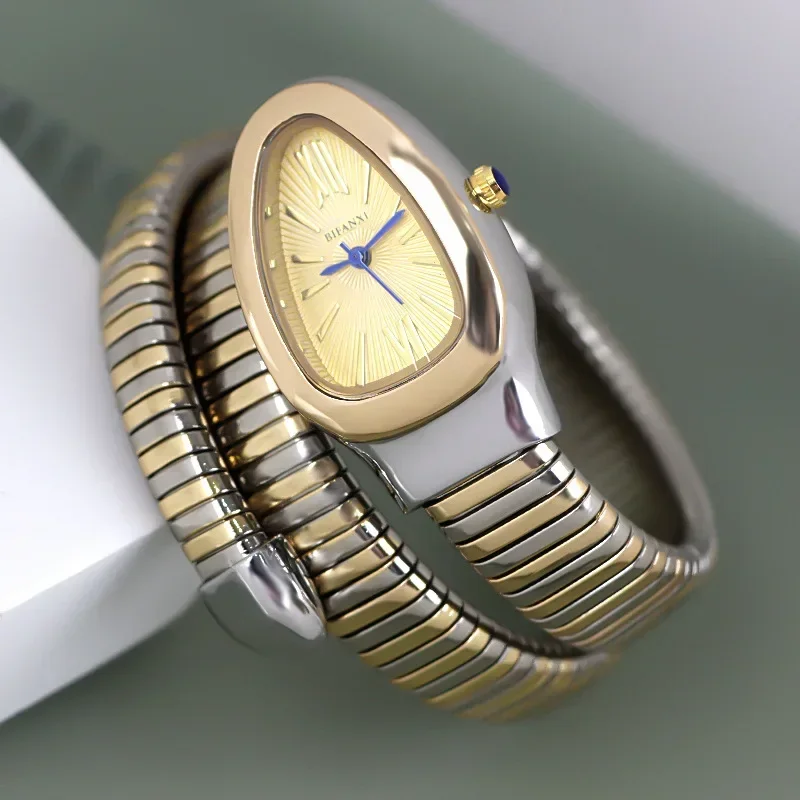 Snake Fashion Hot Verkoop Quartz Horloge Vrouwen Luxe Goud Roestvrij Stalen Horloge Jurk Iced Diamonds Waterdicht AAA Horloge Relogio