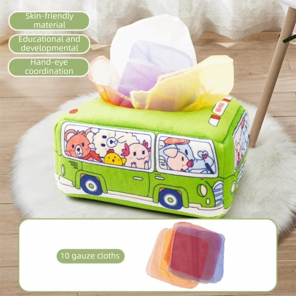 Soft Fabric Magic Tissue Box Colorful Crinkle Paper Montessori Toy Finger Exercise For 0‑18 Months Sensory Toy Early Education