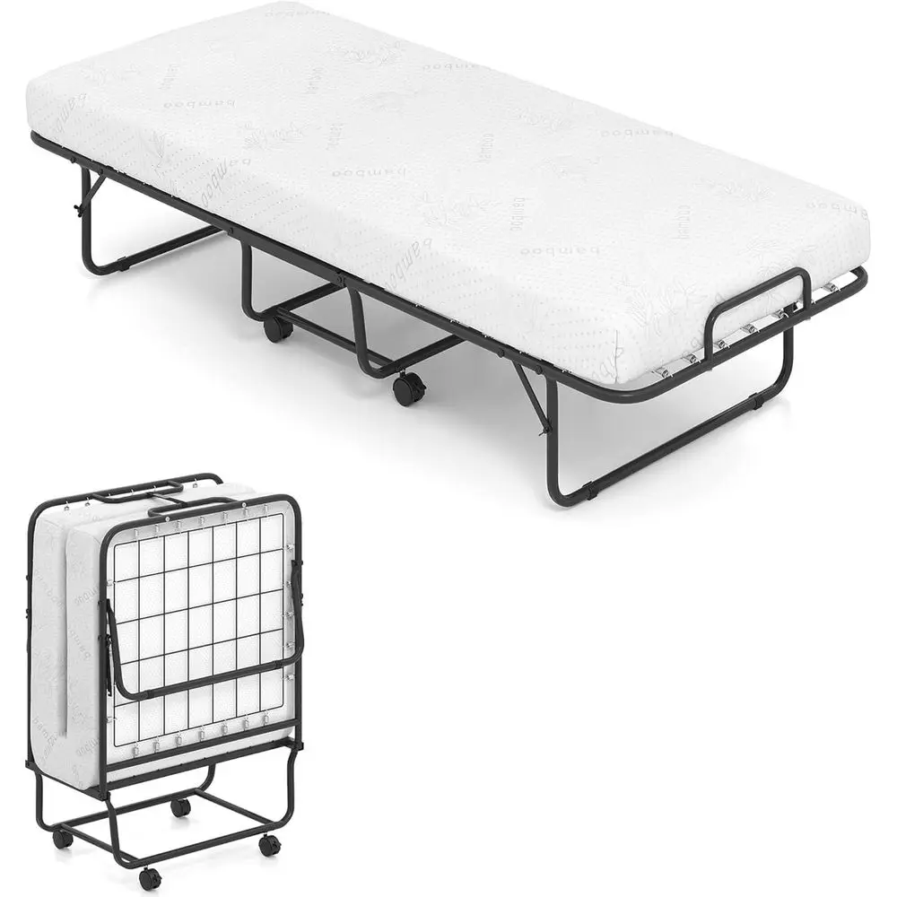 

75 x 31 Rollaway Bed with 4 Memory Foam Mattress and Breathable Cover for Adults and Kids, Portable and Space-Saving