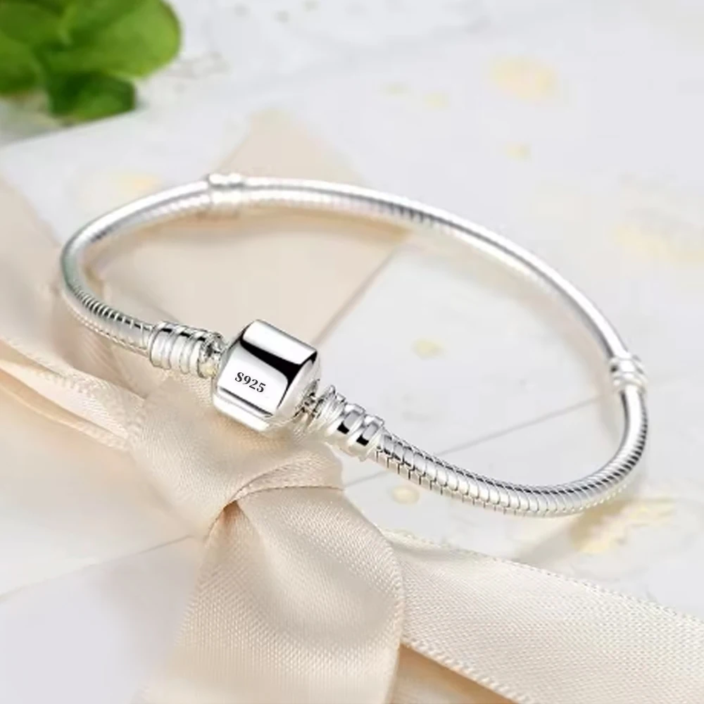 

Luxury Handmade Original Jewelry 925 Sterling Silver Charm Bracelet Soft Smooth Snake Bone Bracelets for Women DIY 17-20cm