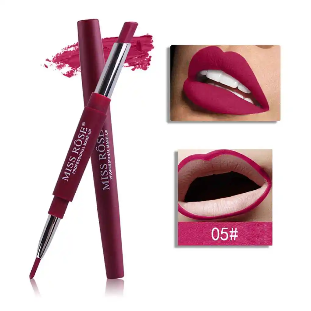 MISS ROSE 8 Colors Double-end Lipstick Long Lasting Waterproof Matte Lipstick Lip Liner for Lip Makeup