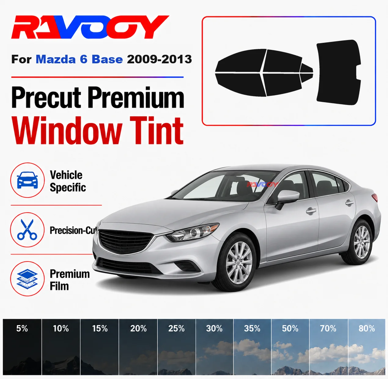 

Premium Precut Window Tint Kit Front Windows Rear Windows Rear Windshield For Mazda 6 Base 2009-2013 Car Solar Nano Ceramic Film