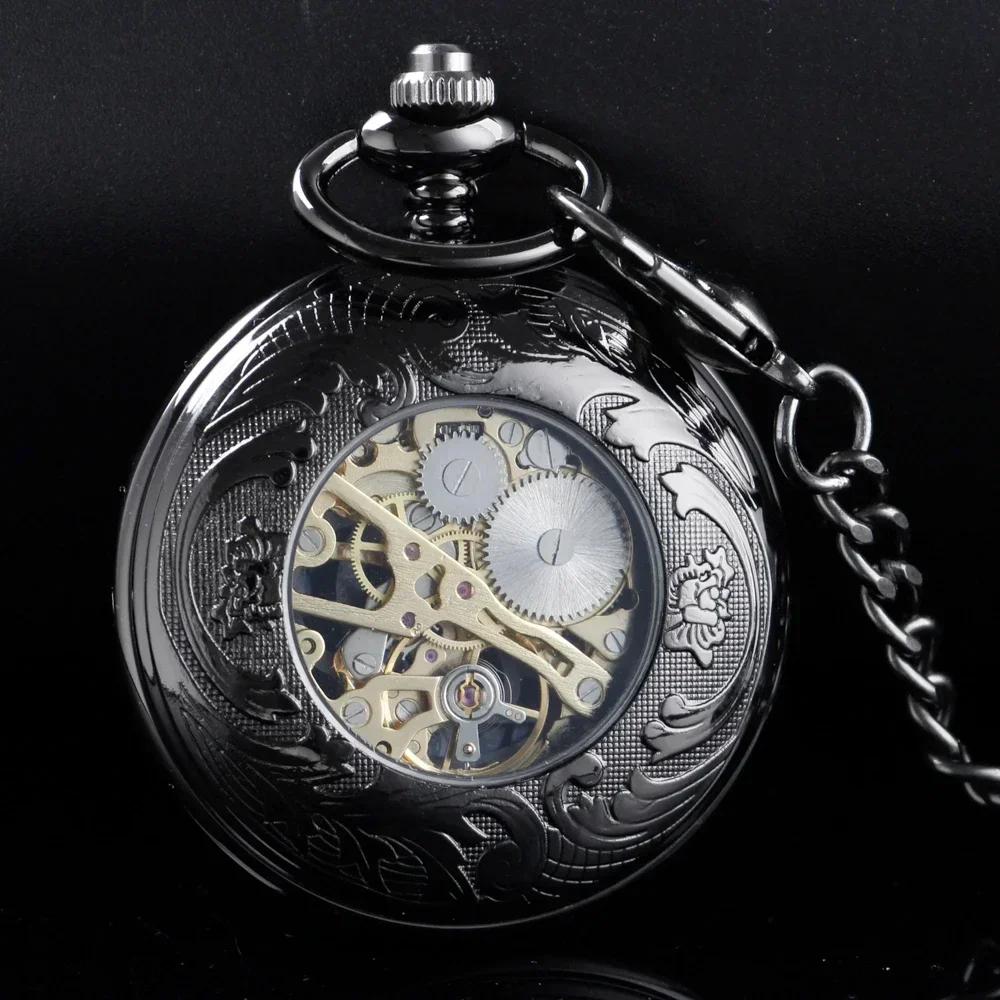 Hollow Dragon Display Half Hunter Mechanical Pocket Watch Cool Antique Steampunk Pendant Manual Mechanism Pocket Clock Gift