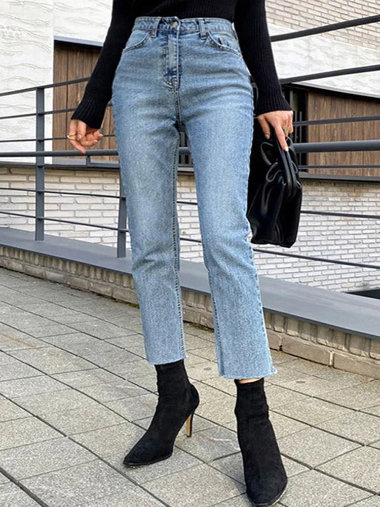 

Classic Jeans For Women High Waist Ankle Length Straight Pants Fashion Slim Fit Washed Female Denim Trousers Boyfriend Girl Jean