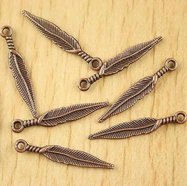 

50pcs 29*5mm Copper-tone Feather Charms H2252 Charms for Jewelry Making