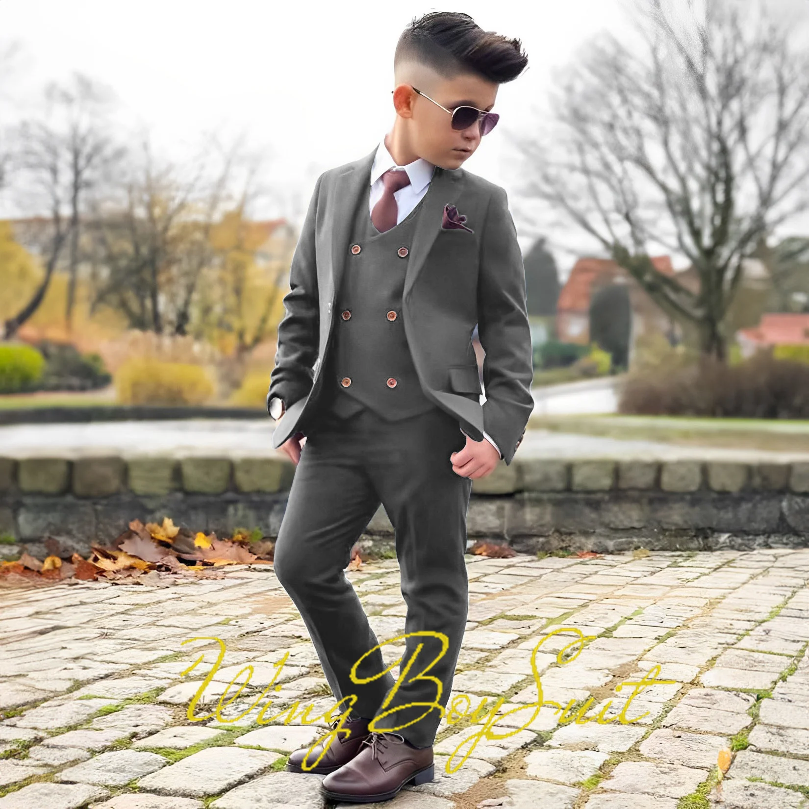 Classic Boys Suit 3 Piece Set (Jacket Pants Vest) Formal Style Blazer for Kids Wedding Tuxedo Custom Colors 2-16 Years