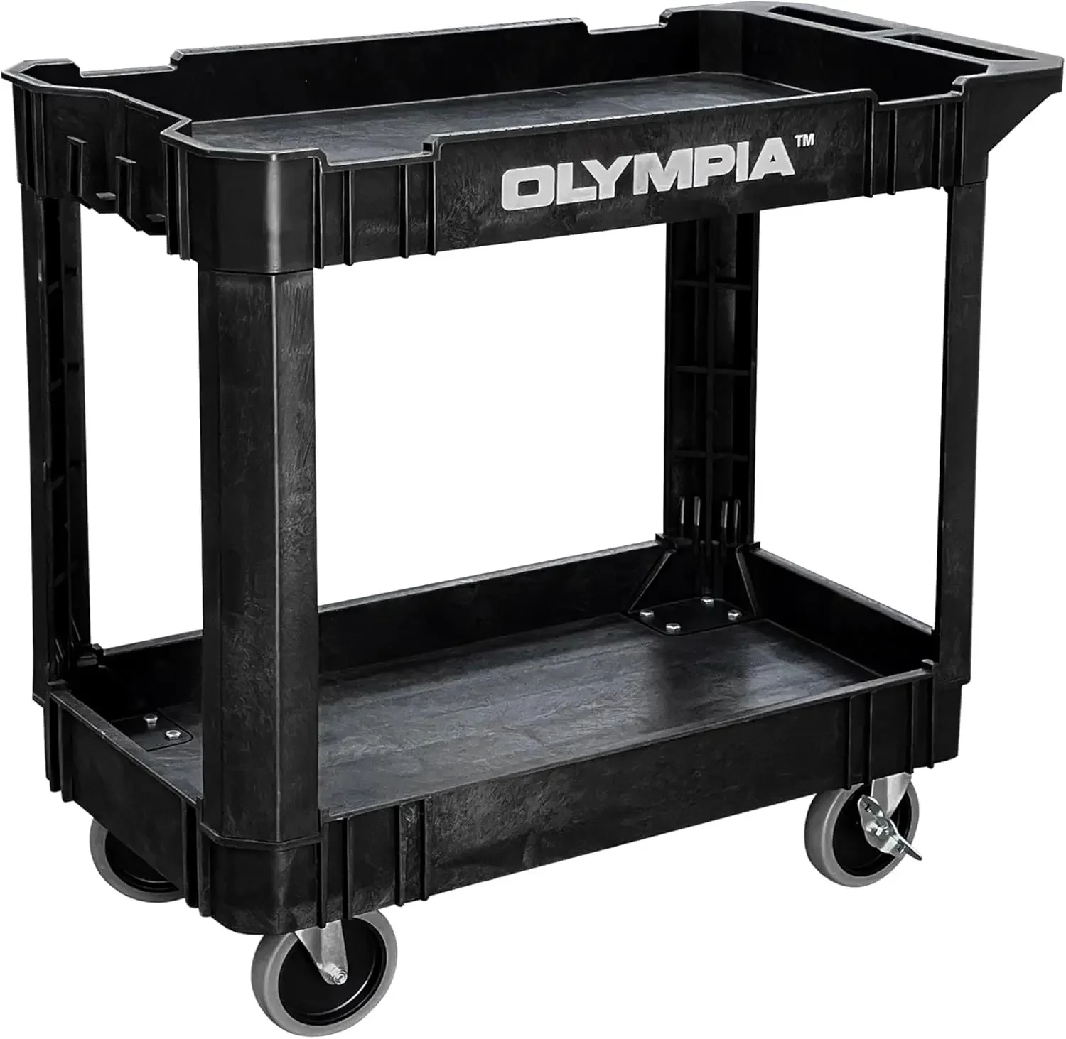 Tools 2 Shelf Black Rolling Utility Cart - Supports Up to 500 lbs, Comfort Handle - Heavy Duty Carts With Wheels - Great