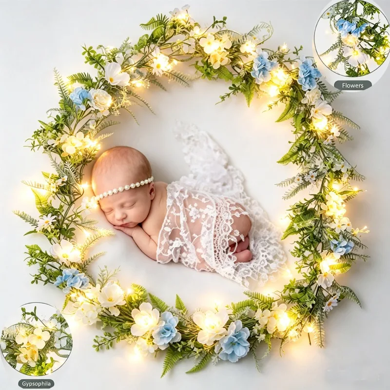 Reusable LED Peony Daisy Greenery Garland, 175cm Light Up Artificial Vine, Perfect for Wedding Arch & Newborn Photoshoot