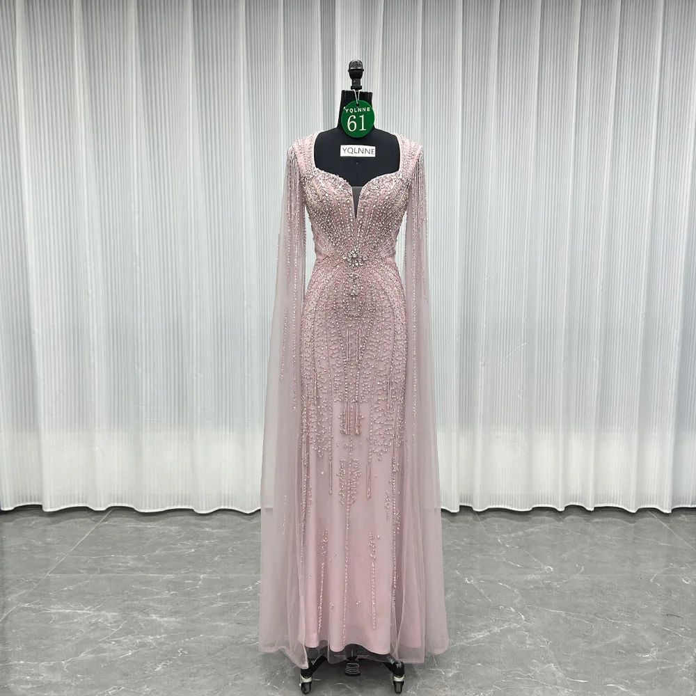 

YQLNNE 061, роскошные вечерние платья с розовыми кристаллами и шалью, торжественное женское свадебное платье