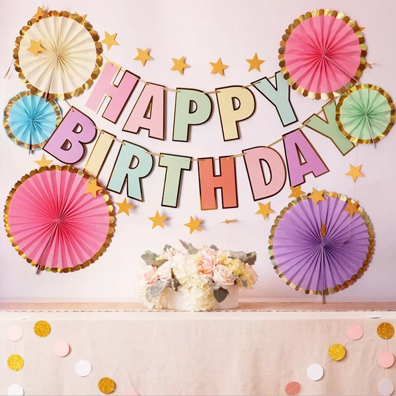 HAPPY BIRTHDAY Banner Kids Boy Girl Baby 1st Birthday Pastel Party Decoration Rainbow Candy Pastel Garland Bunting — zdjęcie 7