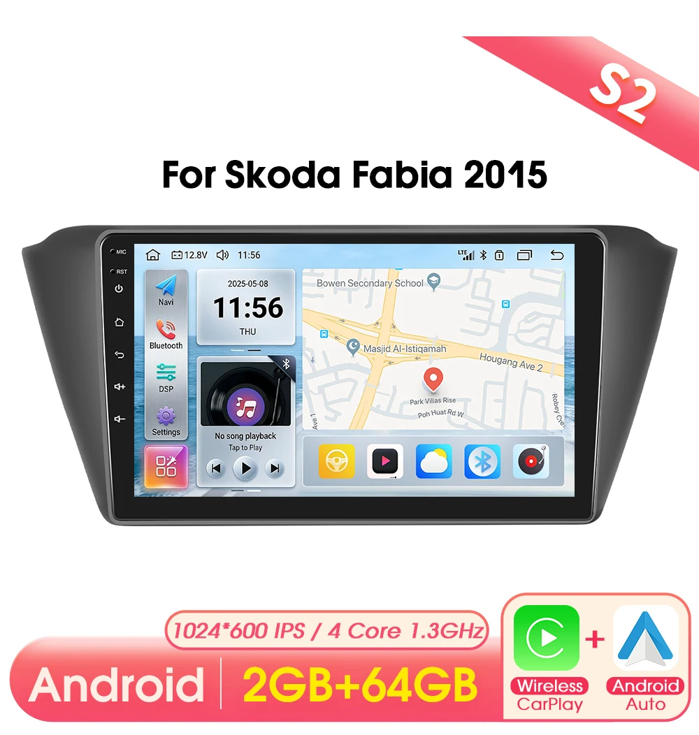 Podofo CarPlay Android Radio voor Skoda Fabia 2015 Auto Intelligent Systeem 2 Din GPS Auto Multimedia Speler BT FM