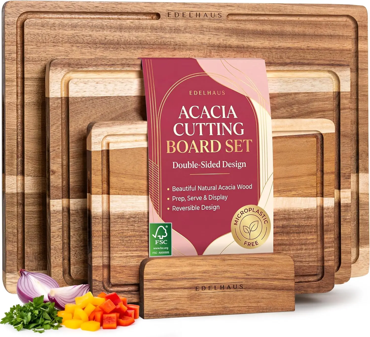 Wood Cutting Board Set Of 3, Double-Sided Serving Boards | Double-sided Chopping Boards: Cut One Side, Serve On