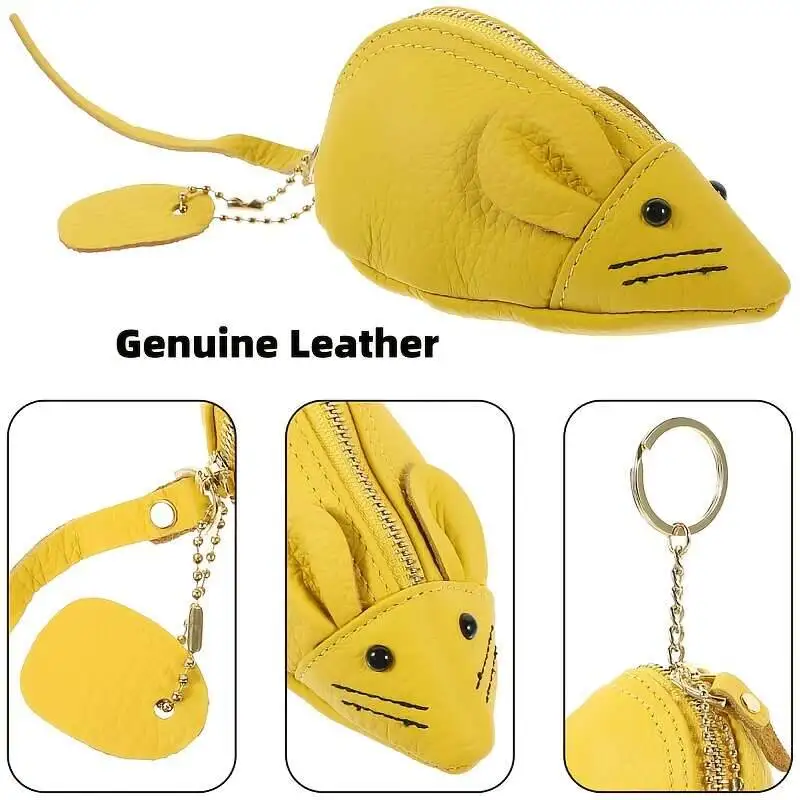 Cartoon Women's Zipper Purse, Unisex Mouse Shape Storage Genuine Key Bag, Cute Soft Leather Mini Coin Bag - Halloween Gift, Gift