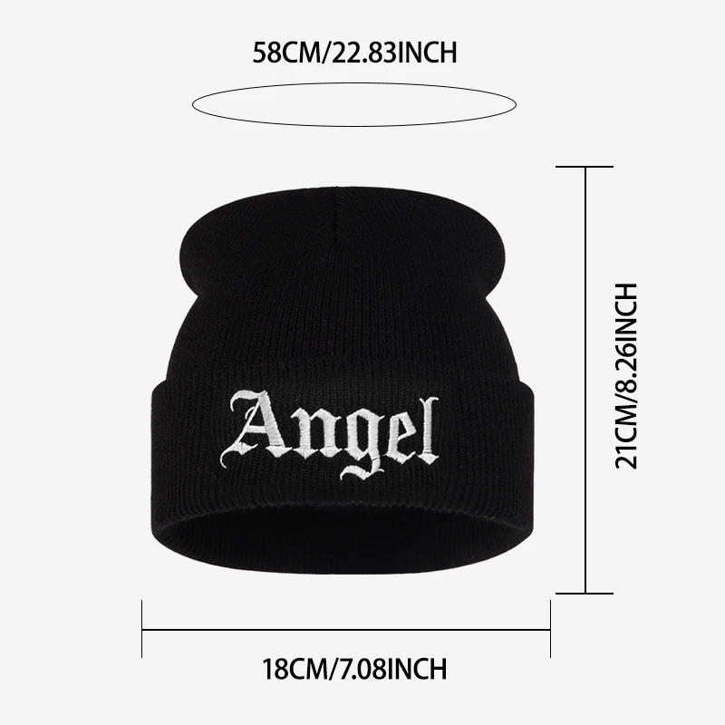 Angel Embroidery Knit Beanie Adult Thermal Winter Hat Street Fashion Christmas Holiday Gift Cap