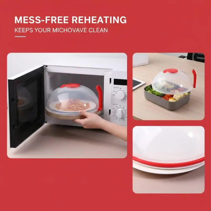 Microwave Splash Cover High Temperature Resistant Microwave Guard Lid Transparent Food Heating Cover With Steam Vent And Handle