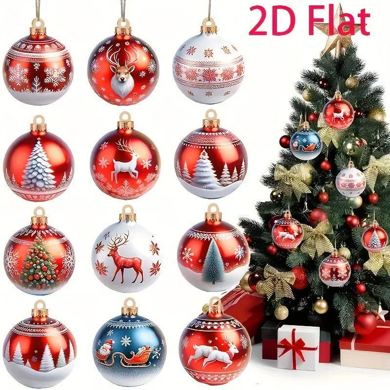 

12 New Acrylic Flat Christmas Spherical Deer and Snowflake Christmas Tree Decorations for Festival Party Gifts