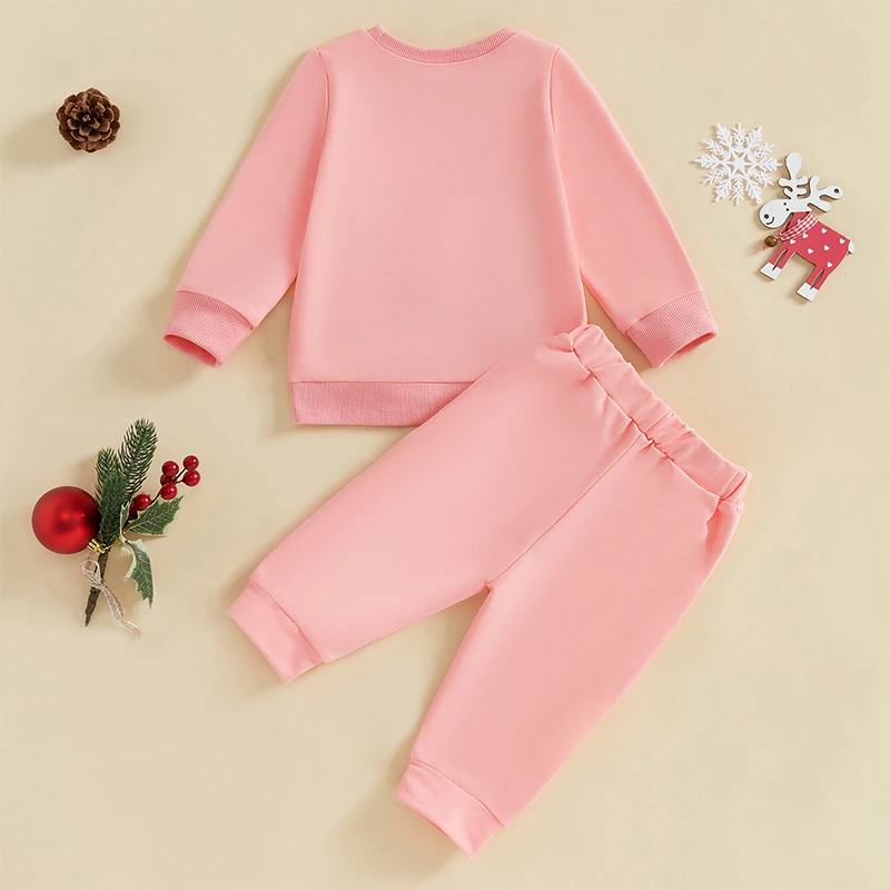 Conjunto de férias infantil de 2 peças com moletom bordado festivo e calças com bolsos aconchegantes – Conjunto de roupas de inverno