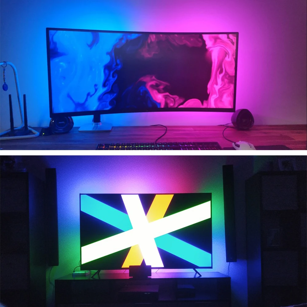 WS2812B LED Strip Lamp Tape DIY Ambient PC TV Screen Light USB Computer Backlight SP616E Bluetooth&Music Controller Set