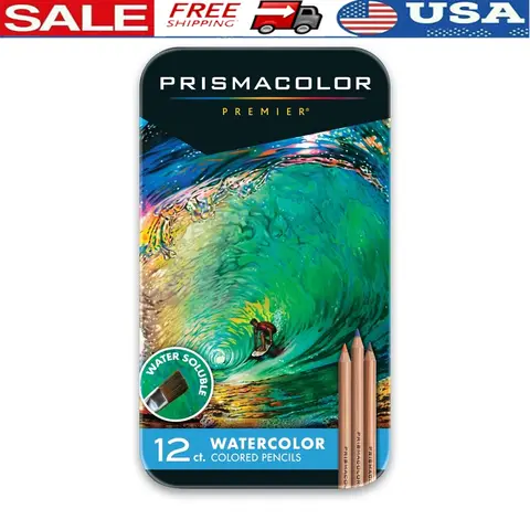 Water-Soluble Colored Pencils Set 12 Assorted Colors Watercolor Art Non-Toxic Lightfast Pigments Perfect Adult Coloring Books